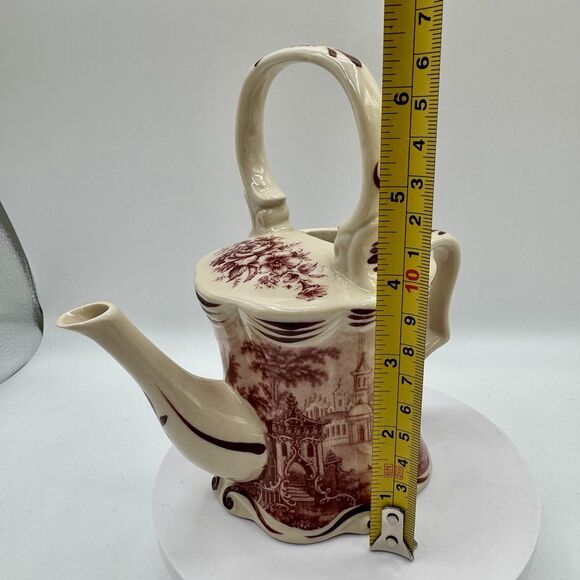 Burton & Burton Red Toile China Porcelain Small Watering Can Pitcher Tea Pot - Picture 9 of 9